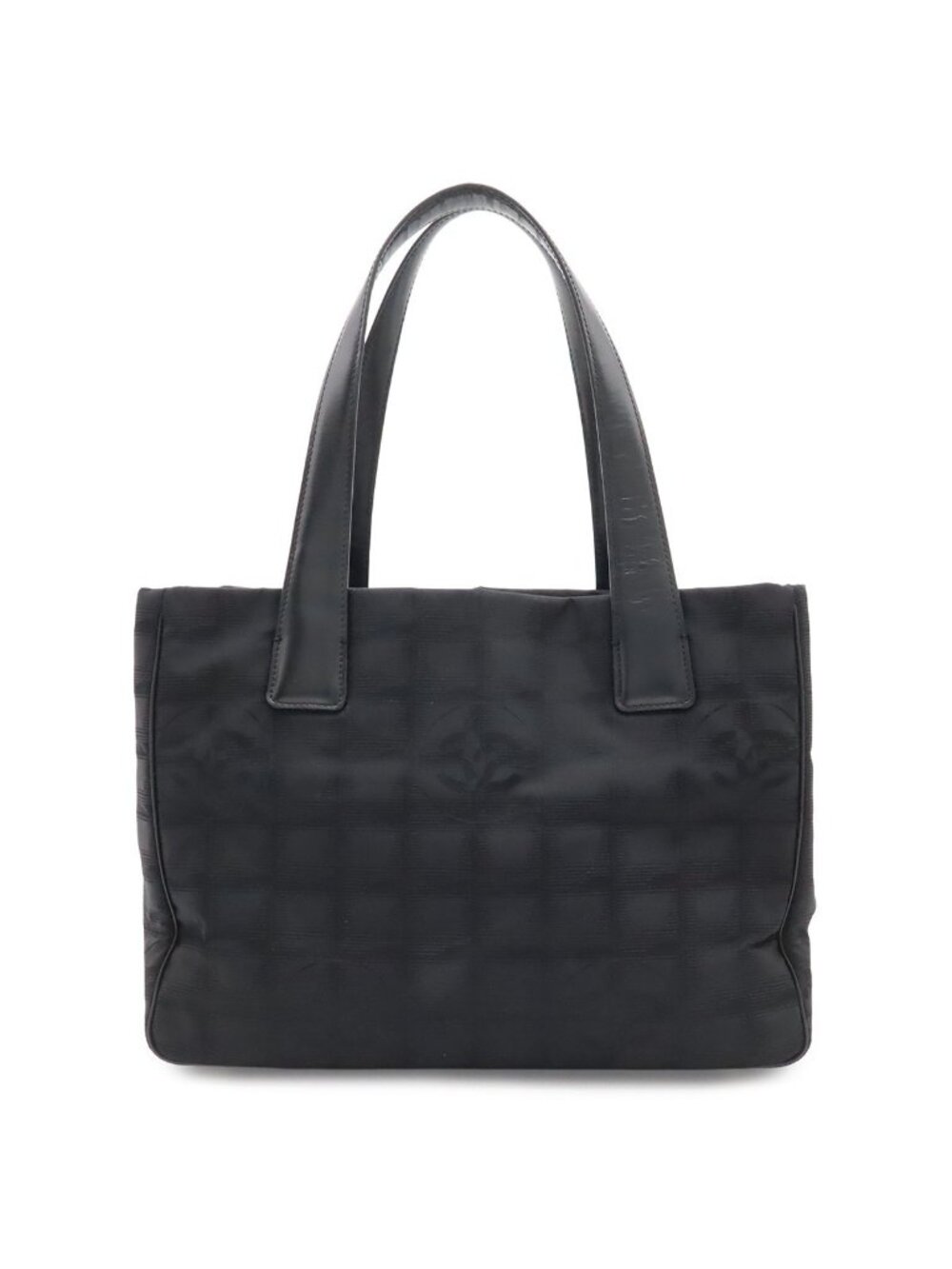 Chanel New Travel Line Tote PM Shoulder Bag Nylon Jacquard Leather Black